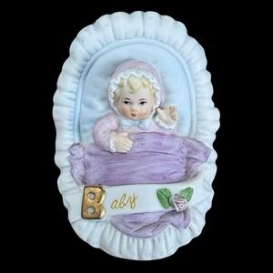 Enesco Growing Up Girls Birthday Newborn Blonde Baby In Cradle Gift Vintage 1983